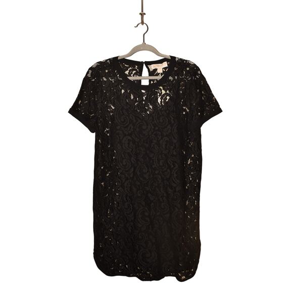 MICHAEL KORS NEW $175 Black Short Sleeve Lace Mini Tunic Dress Size 10 - Picture 1 of 3